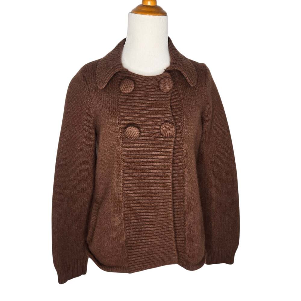 Vintage 90s Y2K Boden Wool Angora Cardigan Brown Cozy Academia Womens Medium
